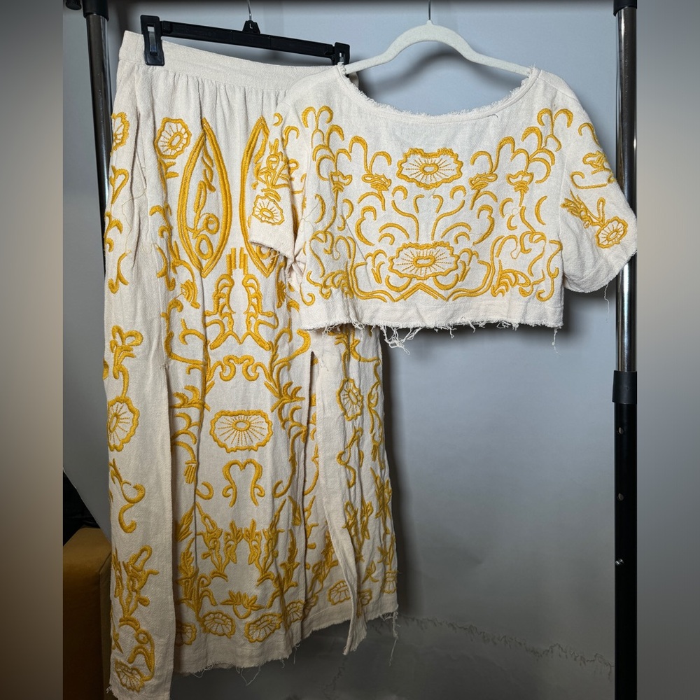 Free People Linen Hand Stitched Set, Size S
